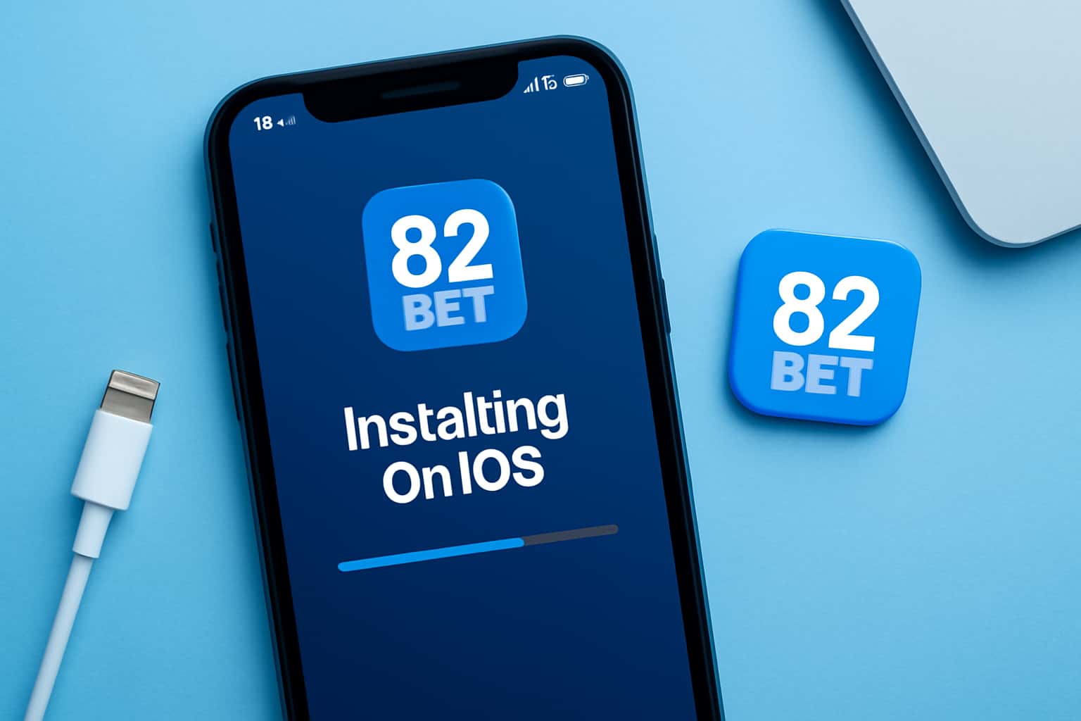 Informational scene illustrating the process of installing 82 Bet on iOS.